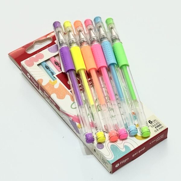 6 lapiceras gel pop FILGO pastel